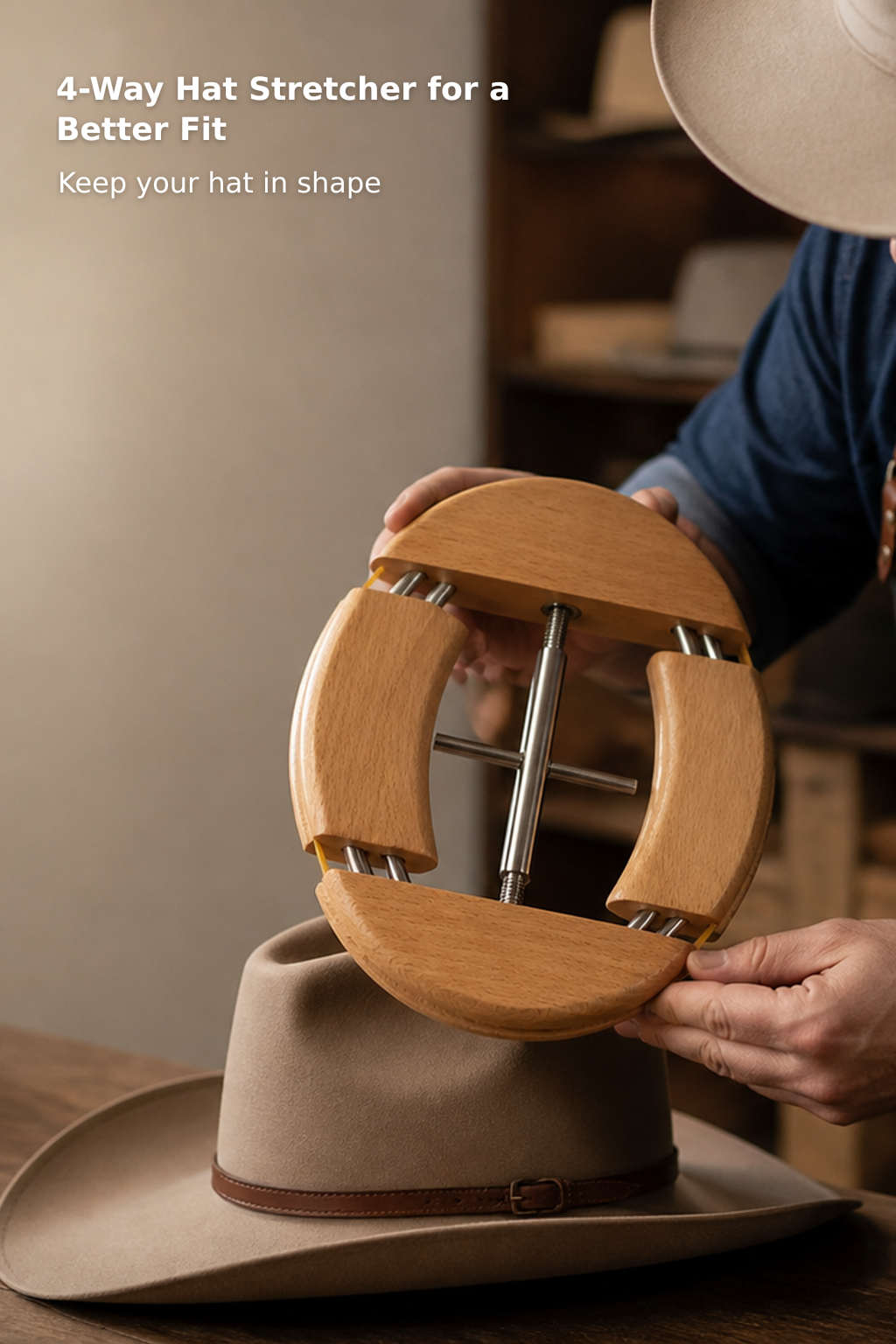 4-Way Hat Stretcher and Cowboy Hat Shaper for Men